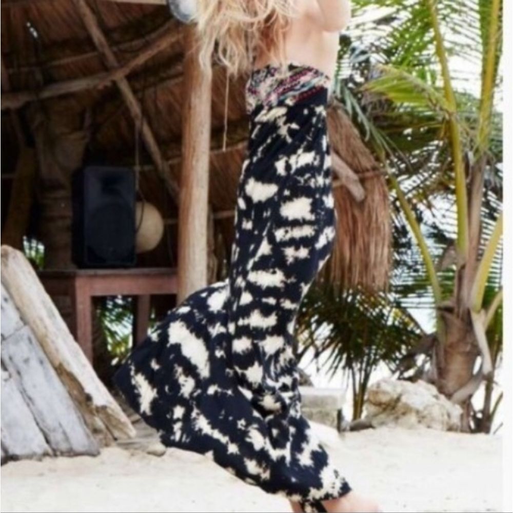 Billabong Black and Cream Tie-Dye Strapless Maxi Dress